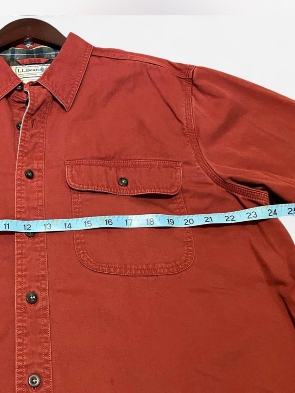 L.L. Bean Men's Rust Red Shirt Jacket Plaid Lining 100% Cotton Size Large - Picture 3 of 8
